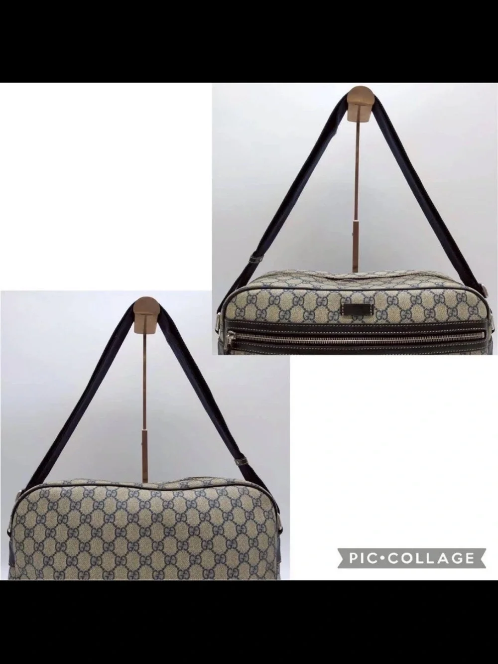 Gucci Beige Canvas Messenger Bag with Blue Monogram